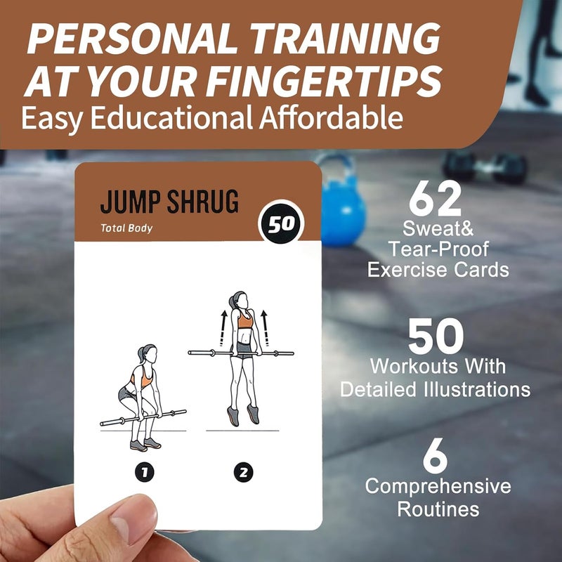 ELAORY Barbell Workout Cards, 62 Exercises Cards Deck Large Size 5" x 3.5" Fitness Cards for Women & Men, Beginner Fitness Guide to Training Exercises at Home or Gym - Image 5
